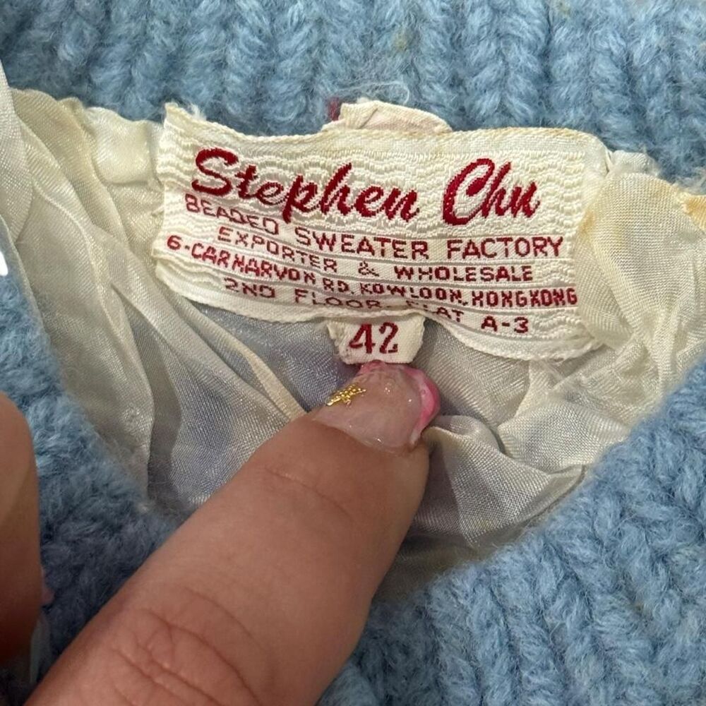 Stephen Chu Vintage 80’s Blue and cream floral cardigan - Picture 3 of 8